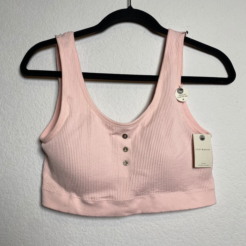 Lucky Brand Ribbed Seamless Comfort‎ Bra Pink Button Front Size 2X Athleisure